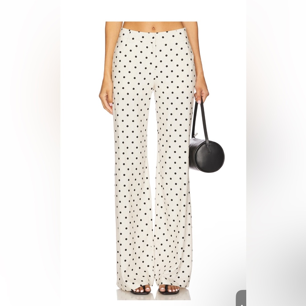 Amanda Uprichard Cream Wide Leg Polka Dot Pants